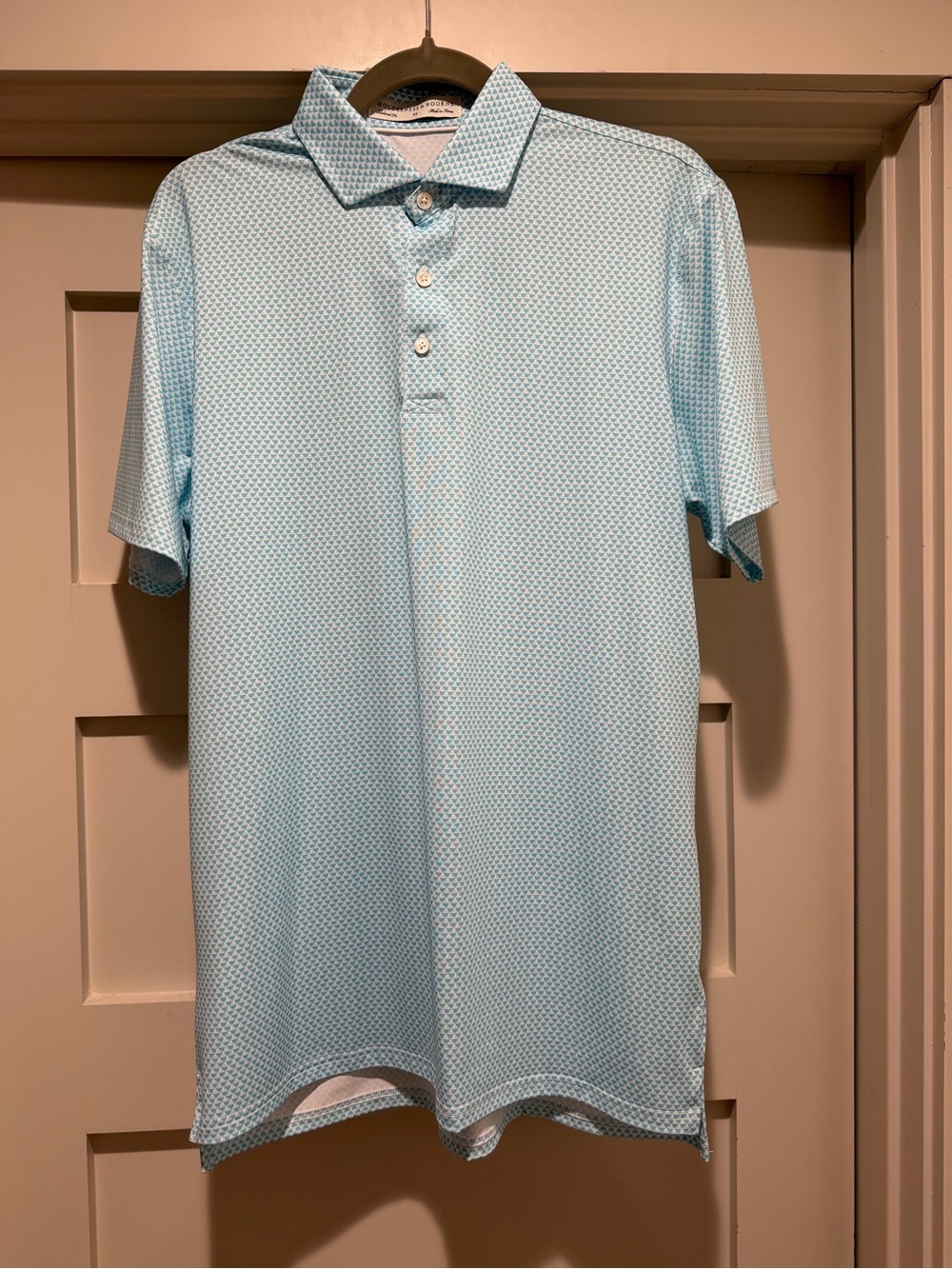 Holderness & Bourne Golf Polo Men’s M Light Blue Geometric Pattern Performance